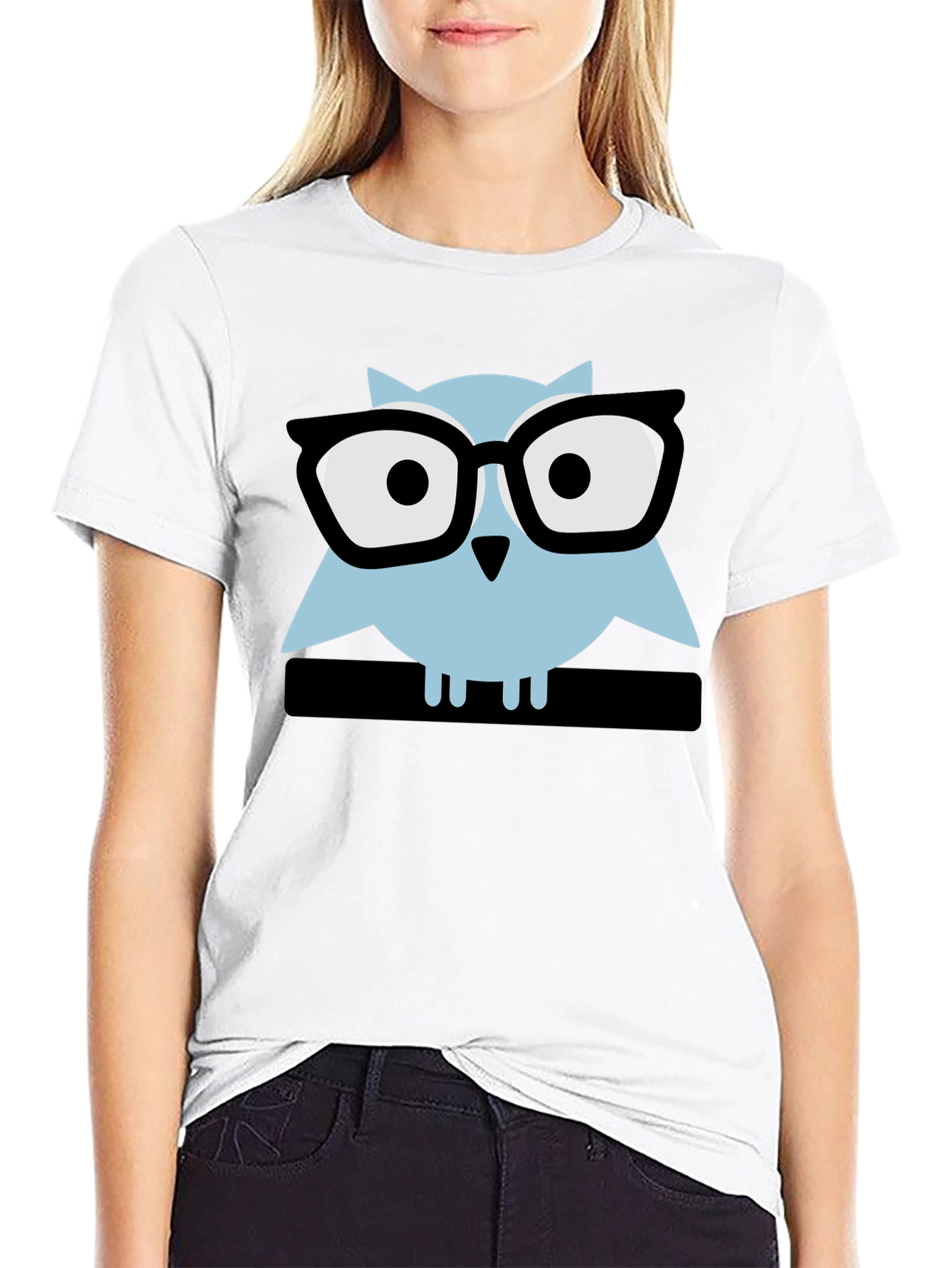 Geek Chic Owl Graphic Tee - Black Cotton
