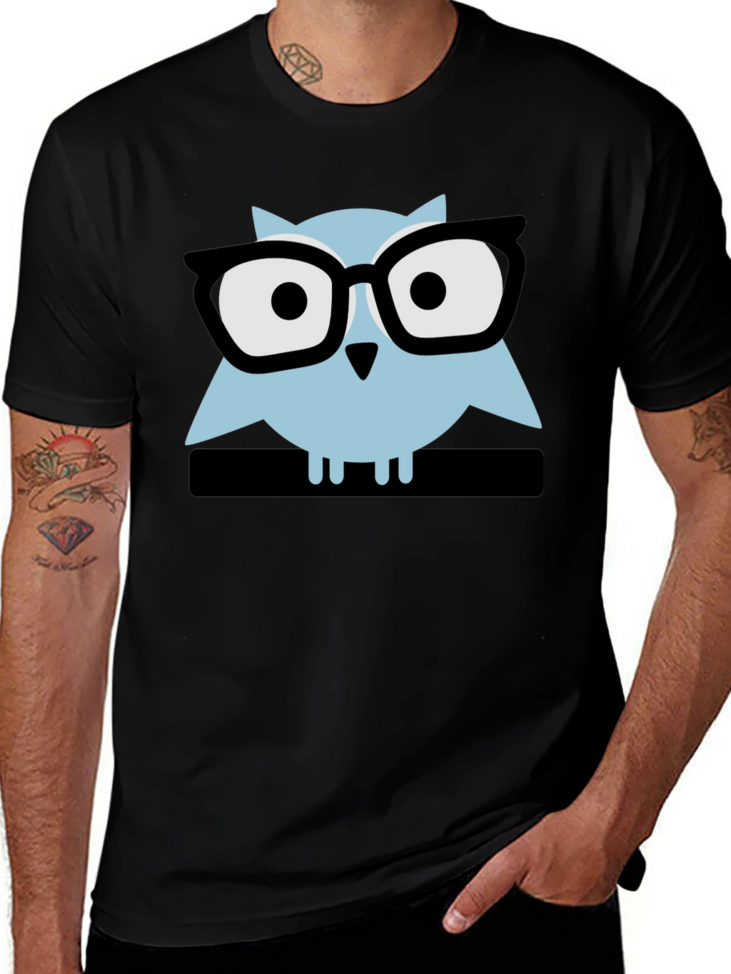 Geek Chic Owl Graphic Tee - Black Cotton