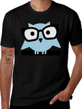 Geek Chic Owl Graphic Tee - Black Cotton
