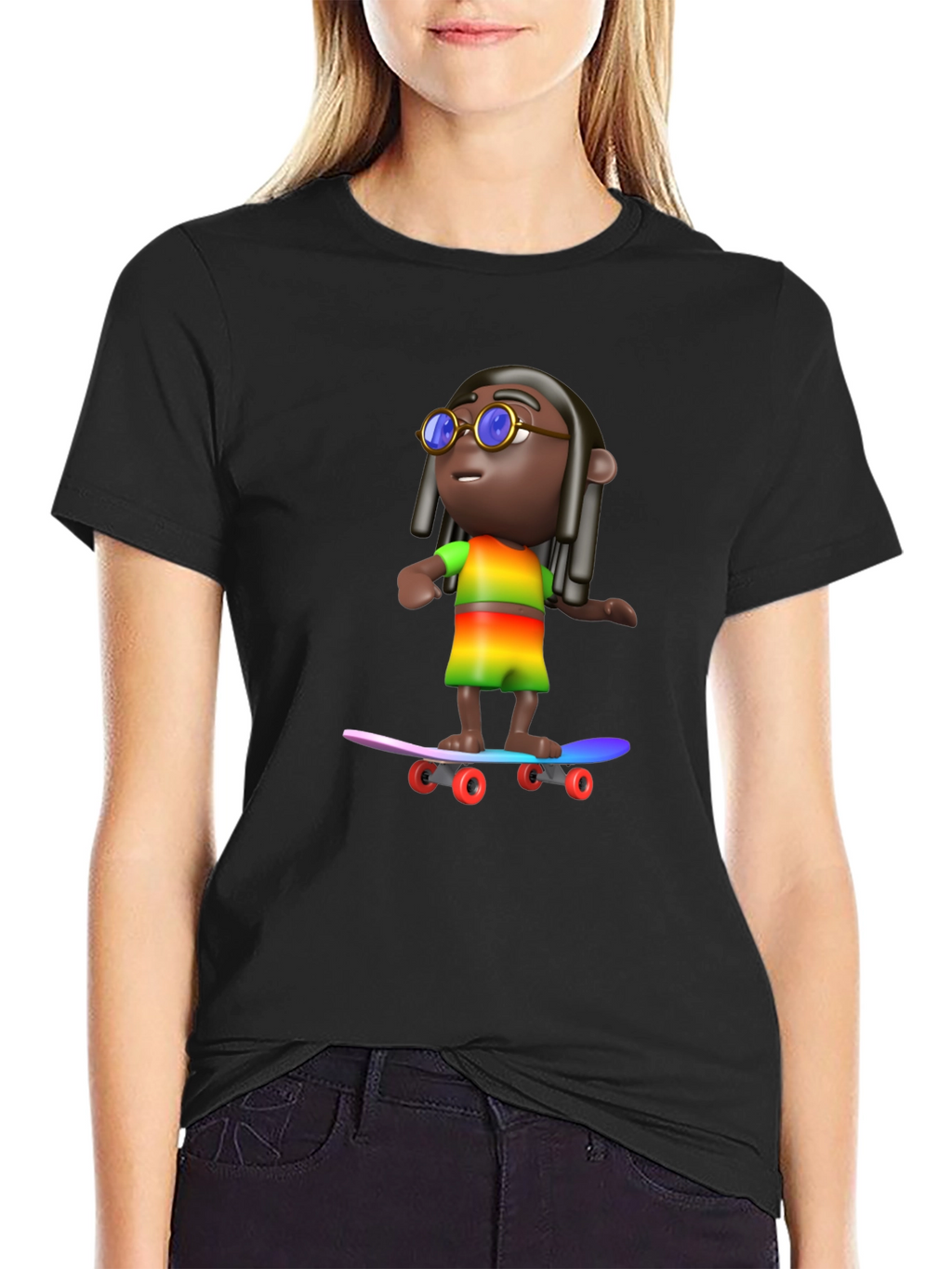 Cool 3D Cartoon Character On Skateboard Graphic Tee