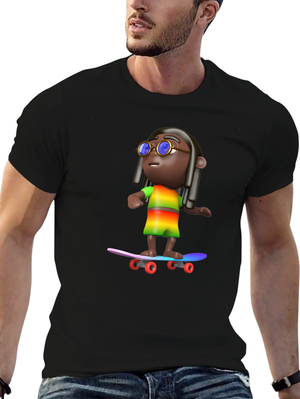 Cool 3D Cartoon Character On Skateboard Graphic Tee
