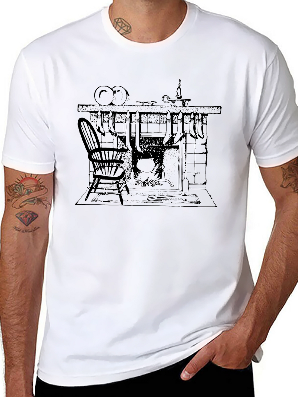 Black Graphic Tee - Fireplace Scene