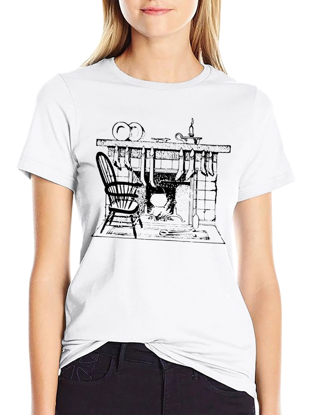 Black Graphic Tee - Fireplace Scene