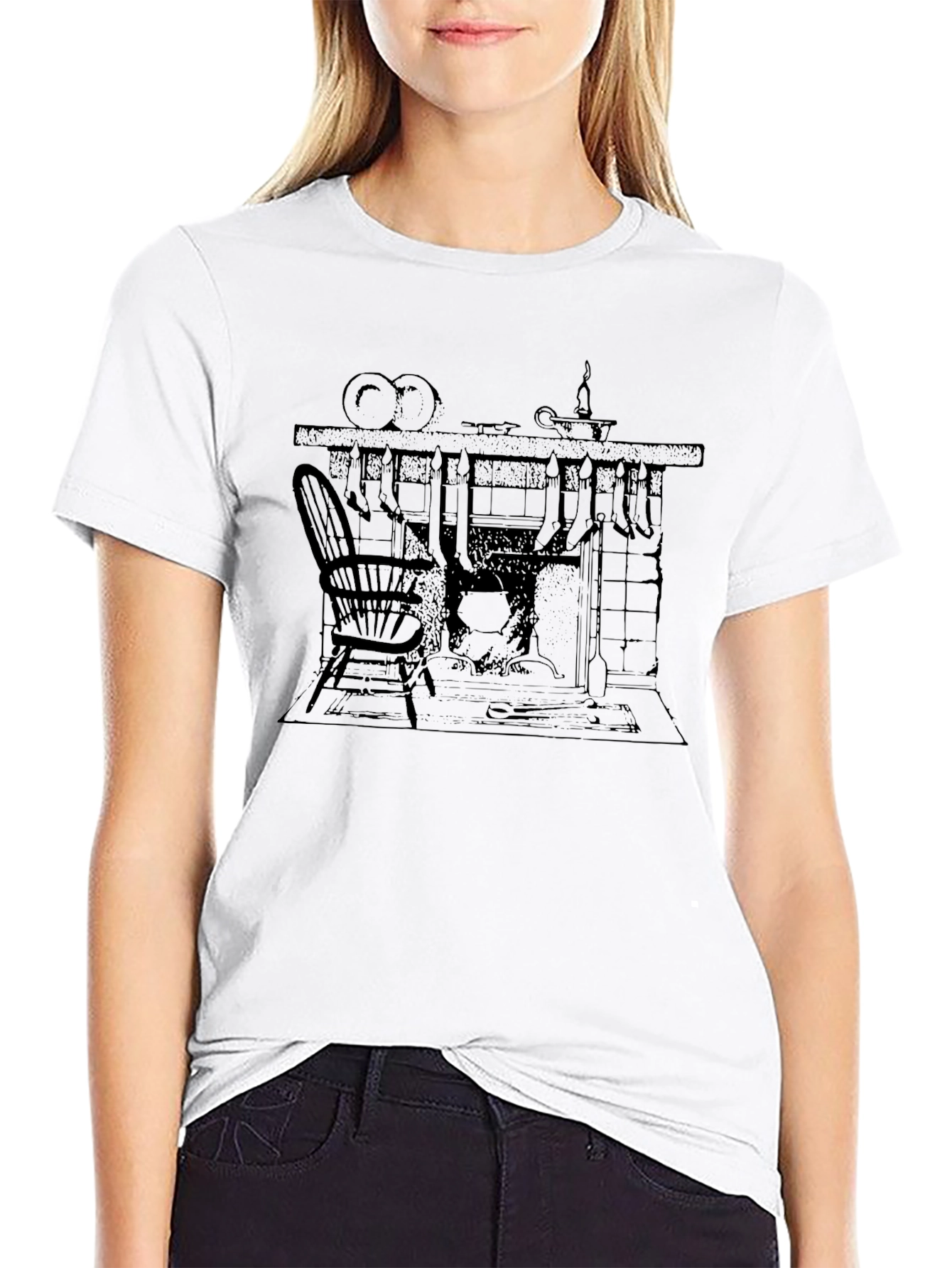 Black Graphic Tee - Fireplace Scene
