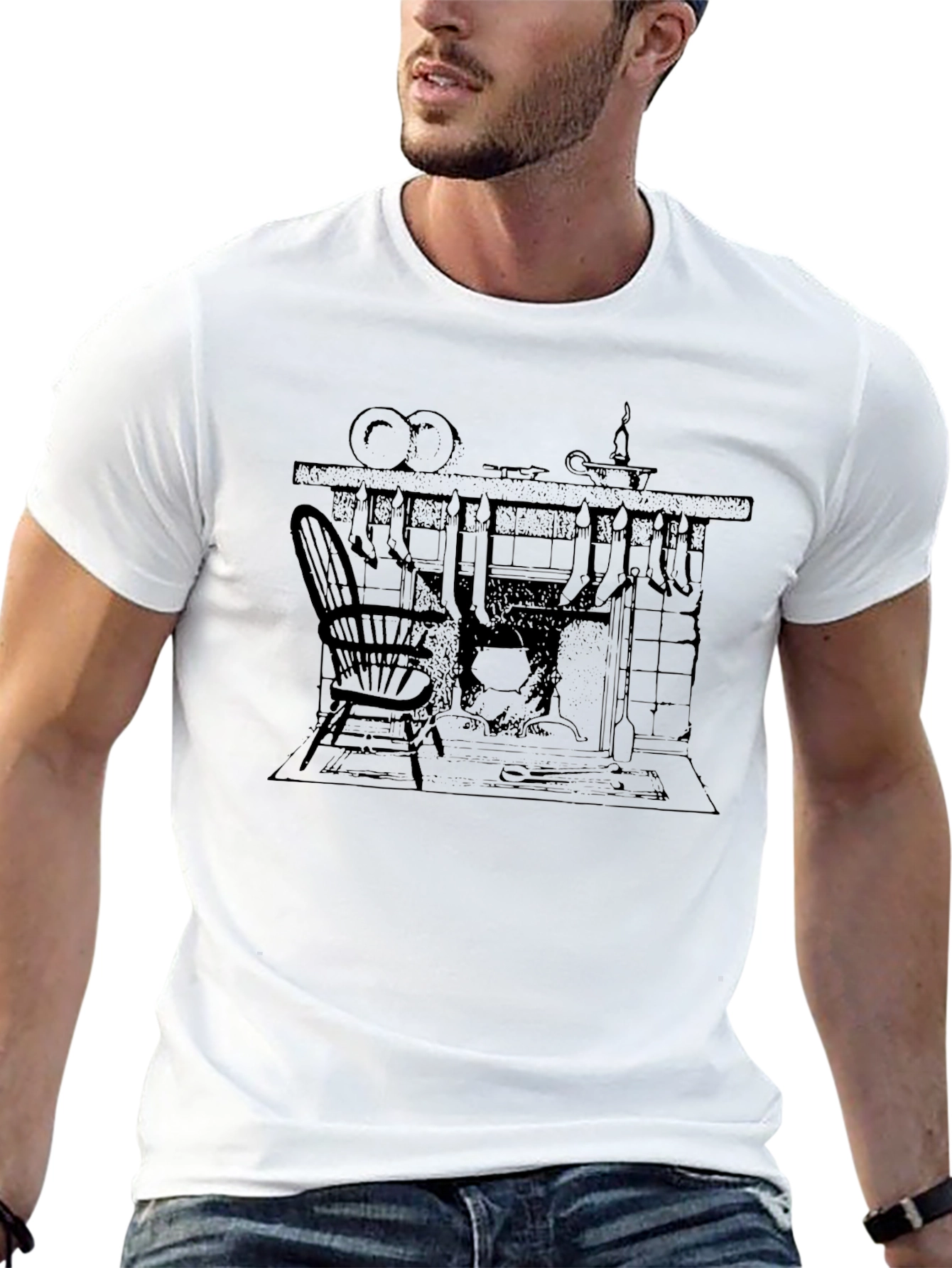 Black Graphic Tee - Fireplace Scene