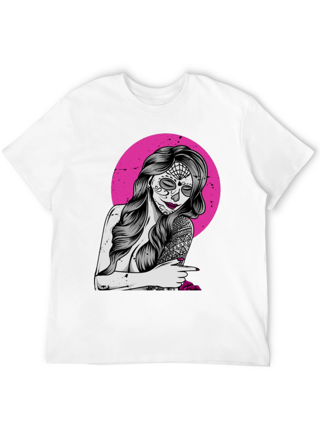 Sugar Skull Woman T-Shirt - Pink Circle Design