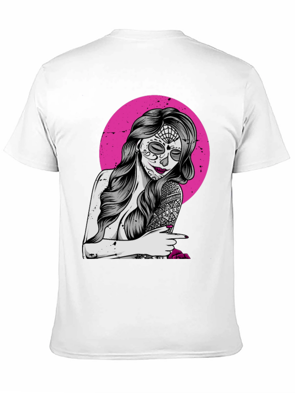 Sugar Skull Woman T-Shirt - Pink Circle Design