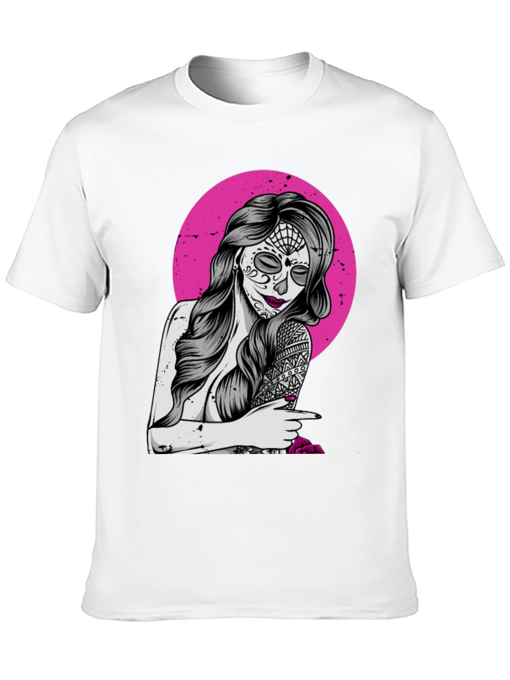 Sugar Skull Woman T-Shirt - Pink Circle Design