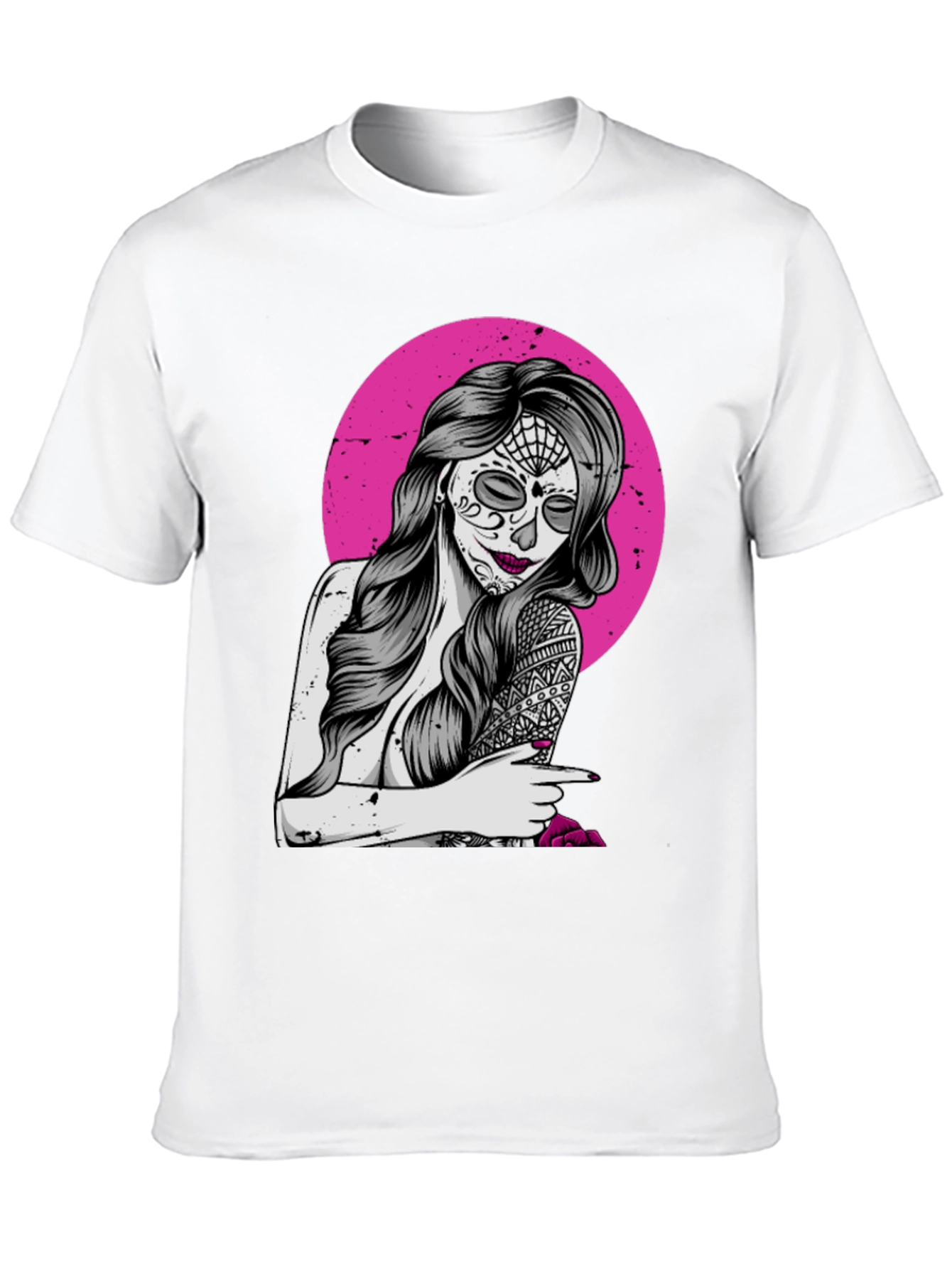Sugar Skull Woman T-Shirt - Pink Circle Design
