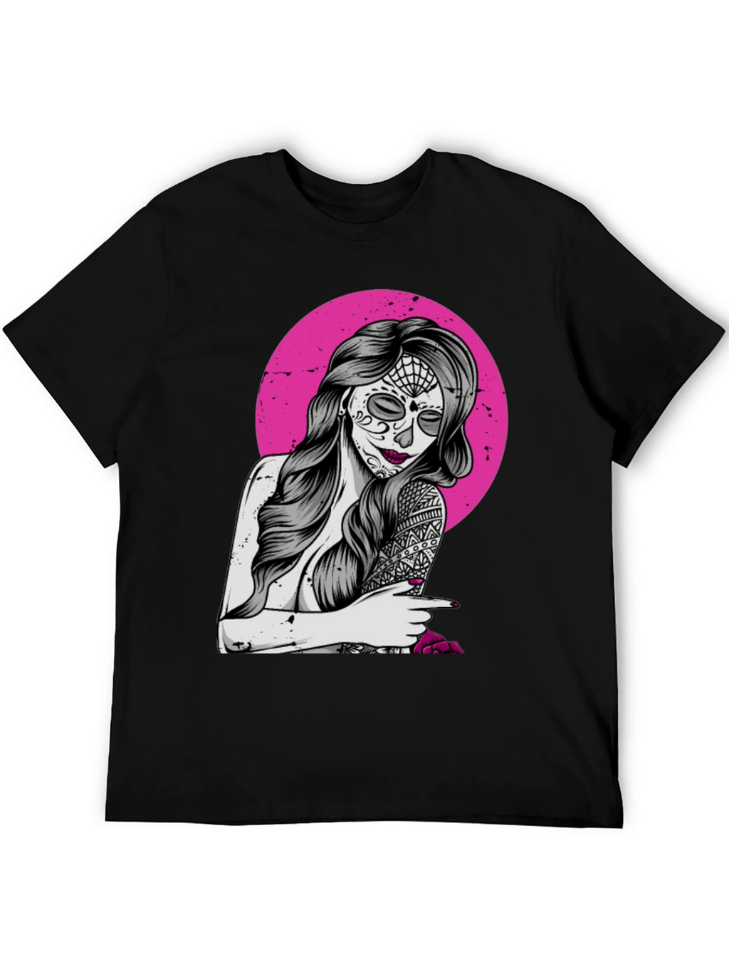 Sugar Skull Woman T-Shirt - Pink Circle Design