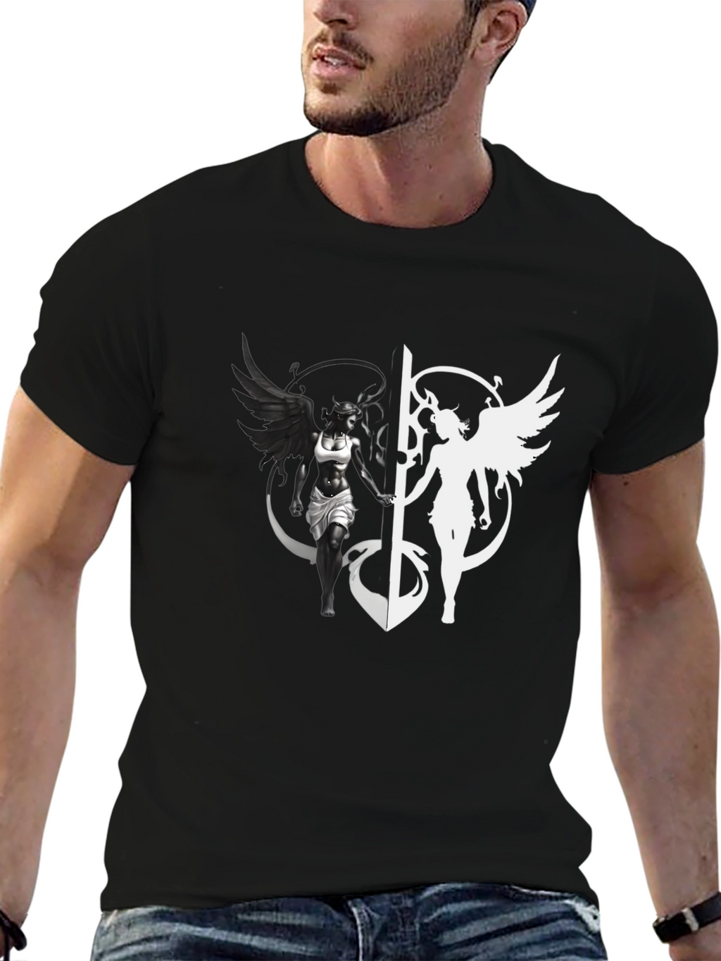 Yin Yang Angel & Demon Graphic T-Shirt