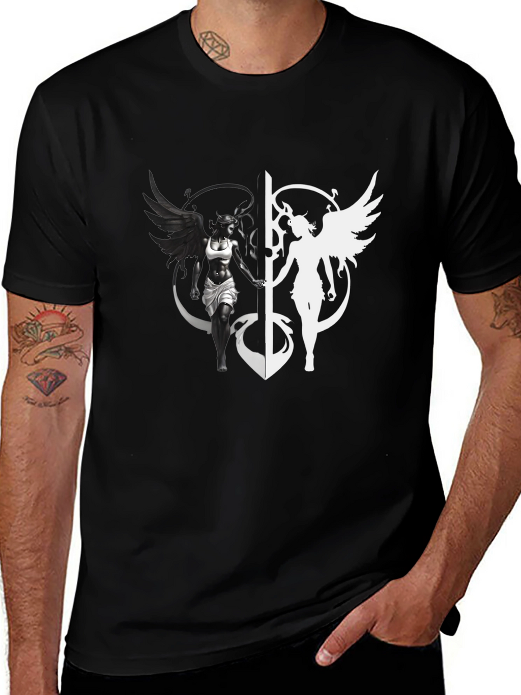 Yin Yang Angel & Demon Graphic T-Shirt