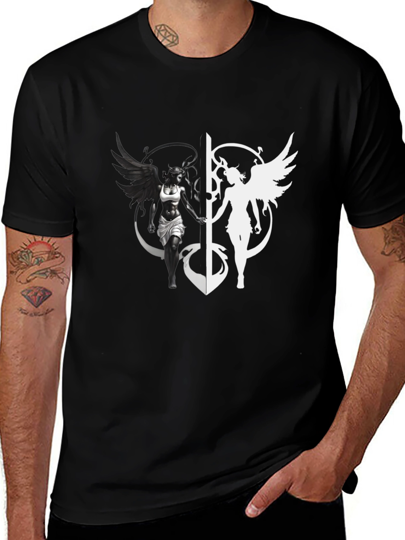 Yin Yang Angel & Demon Graphic T-Shirt