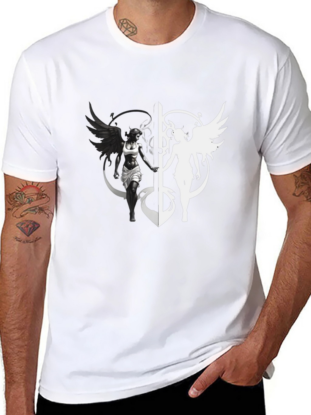 Yin Yang Angel & Demon Graphic T-Shirt