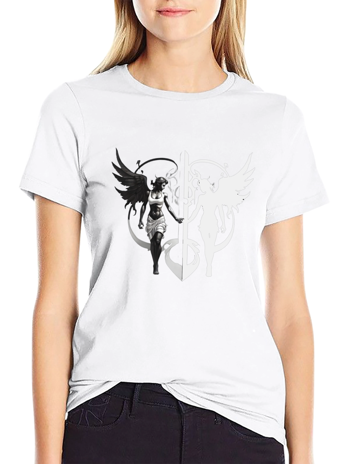 Yin Yang Angel & Demon Graphic T-Shirt
