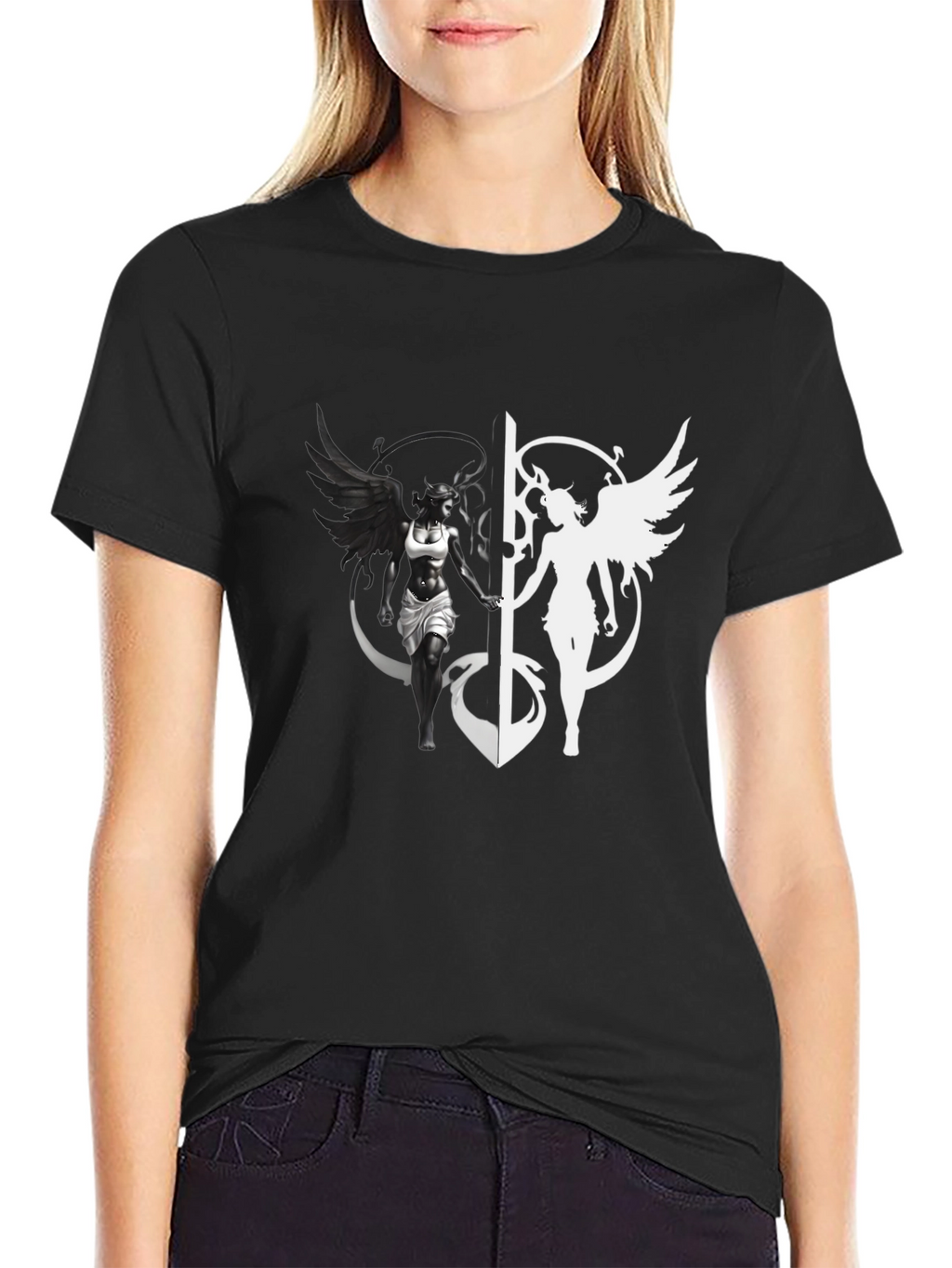 Yin Yang Angel & Demon Graphic T-Shirt