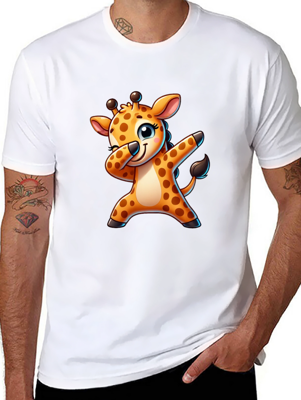 Dabbing Giraffe Black T-Shirt - Fun Cartoon Tee