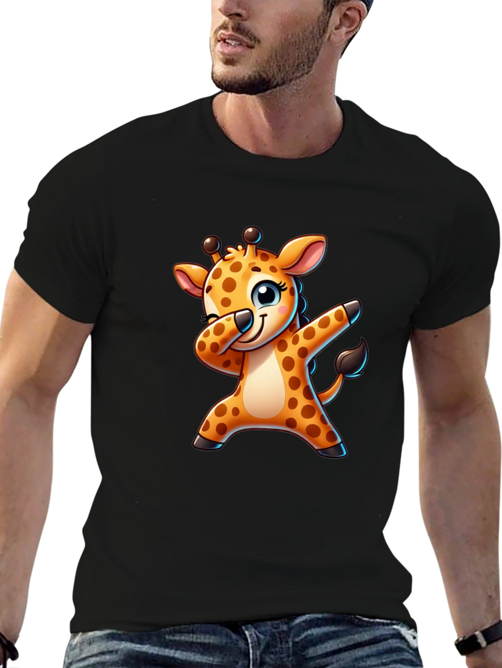 Dabbing Giraffe Black T-Shirt - Fun Cartoon Tee