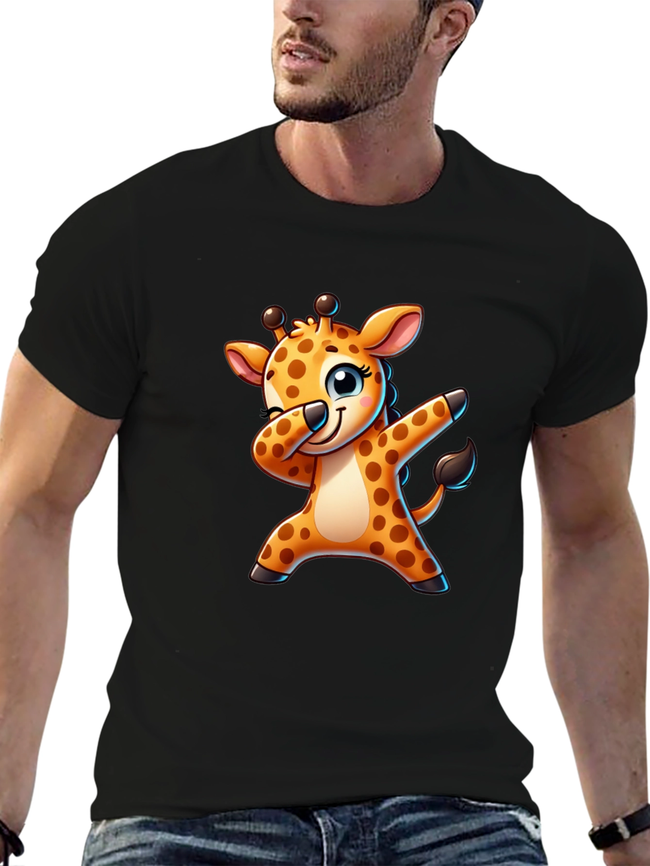 Dabbing Giraffe Black T-Shirt - Fun Cartoon Tee