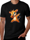 Dabbing Giraffe Black T-Shirt - Fun Cartoon Tee