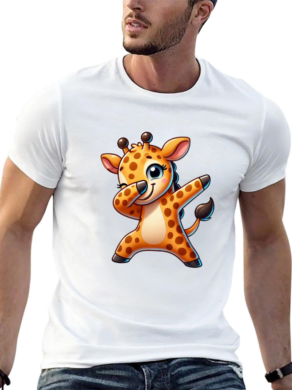Dabbing Giraffe Black T-Shirt - Fun Cartoon Tee