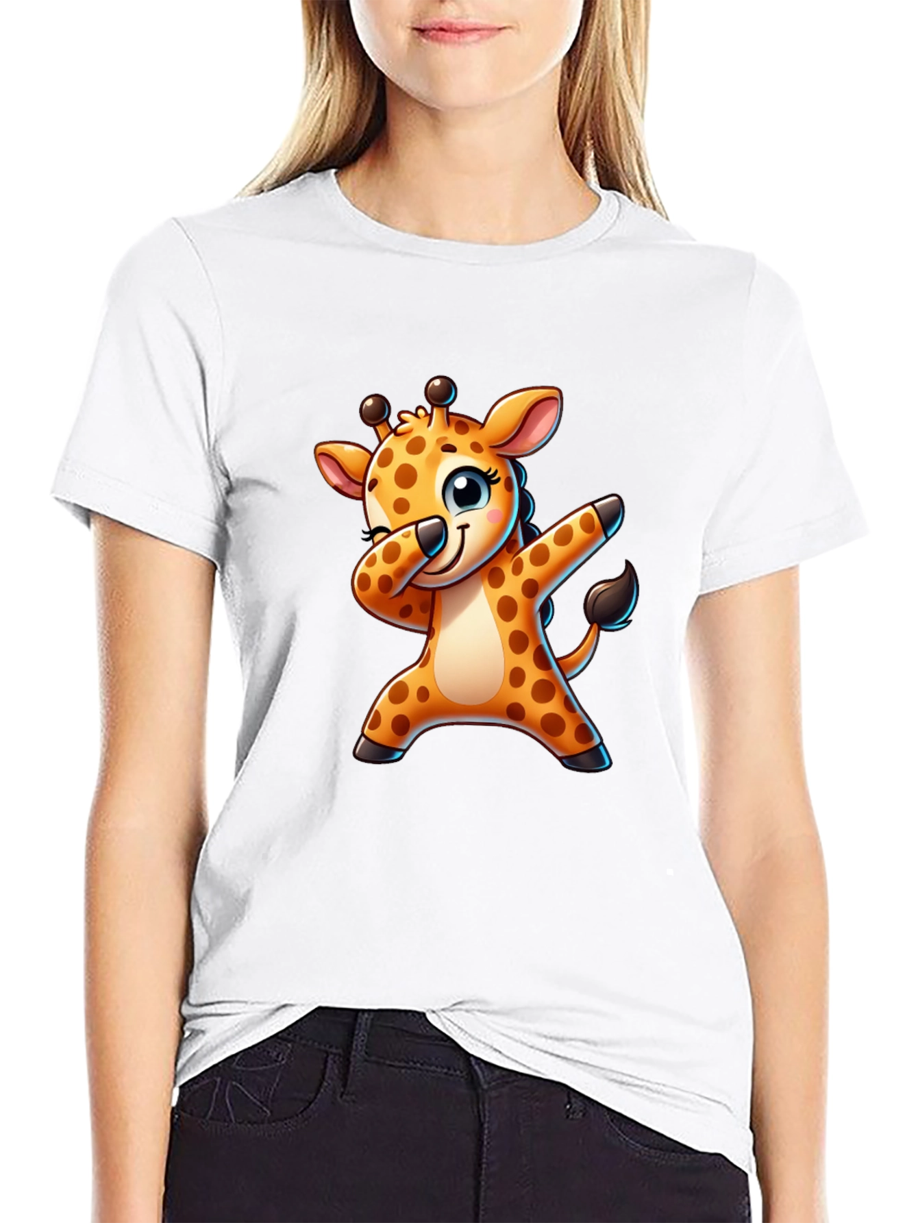 Dabbing Giraffe Black T-Shirt - Fun Cartoon Tee