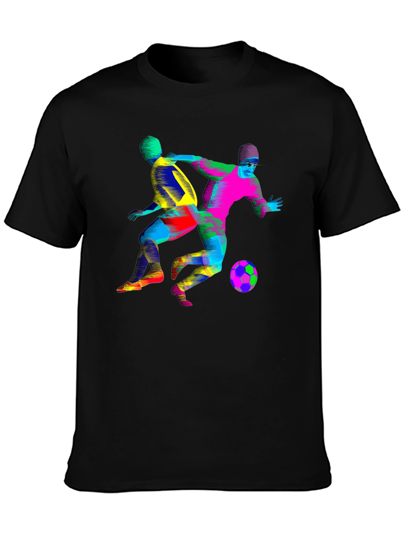 Colorful Soccer Players Graphic Black T-Shirt
