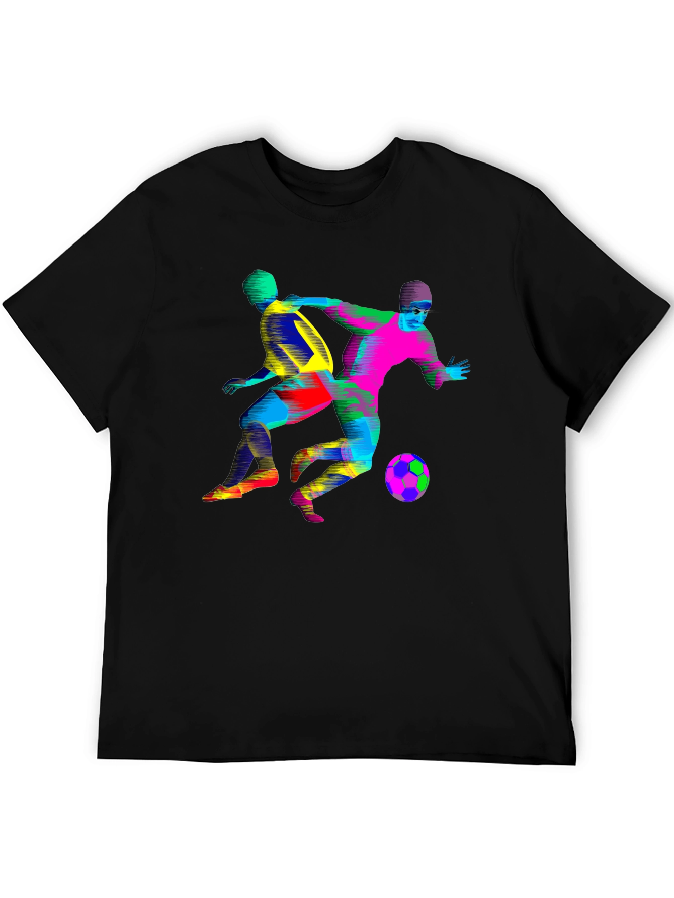 Colorful Soccer Players Graphic Black T-Shirt