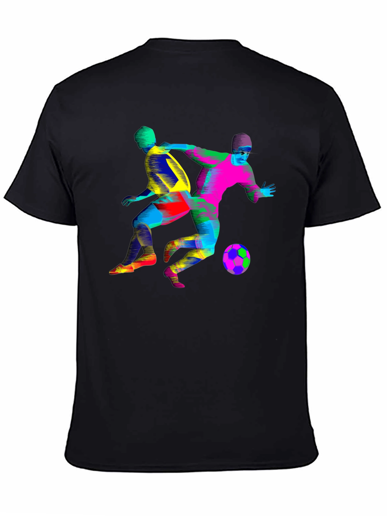 Colorful Soccer Players Graphic Black T-Shirt