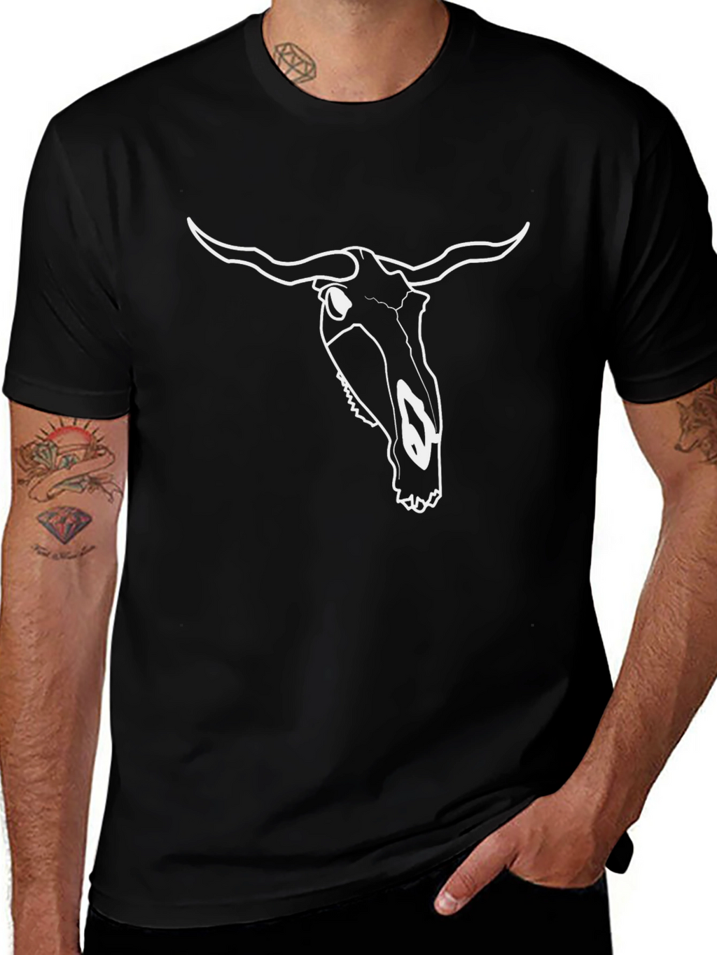 Black T-Shirt with Bull Skull Graphic