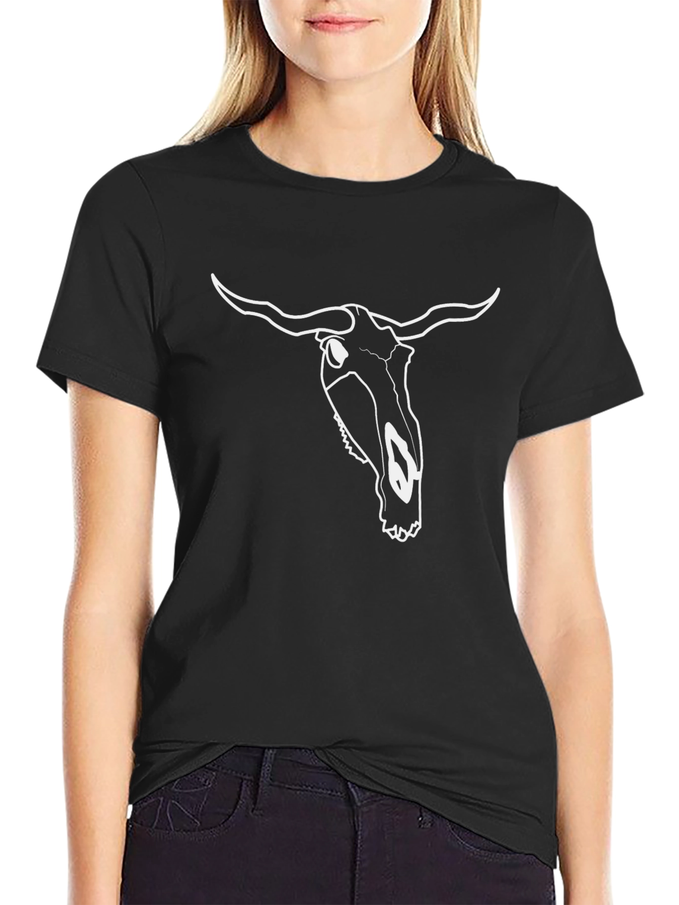 Black T-Shirt with Bull Skull Graphic