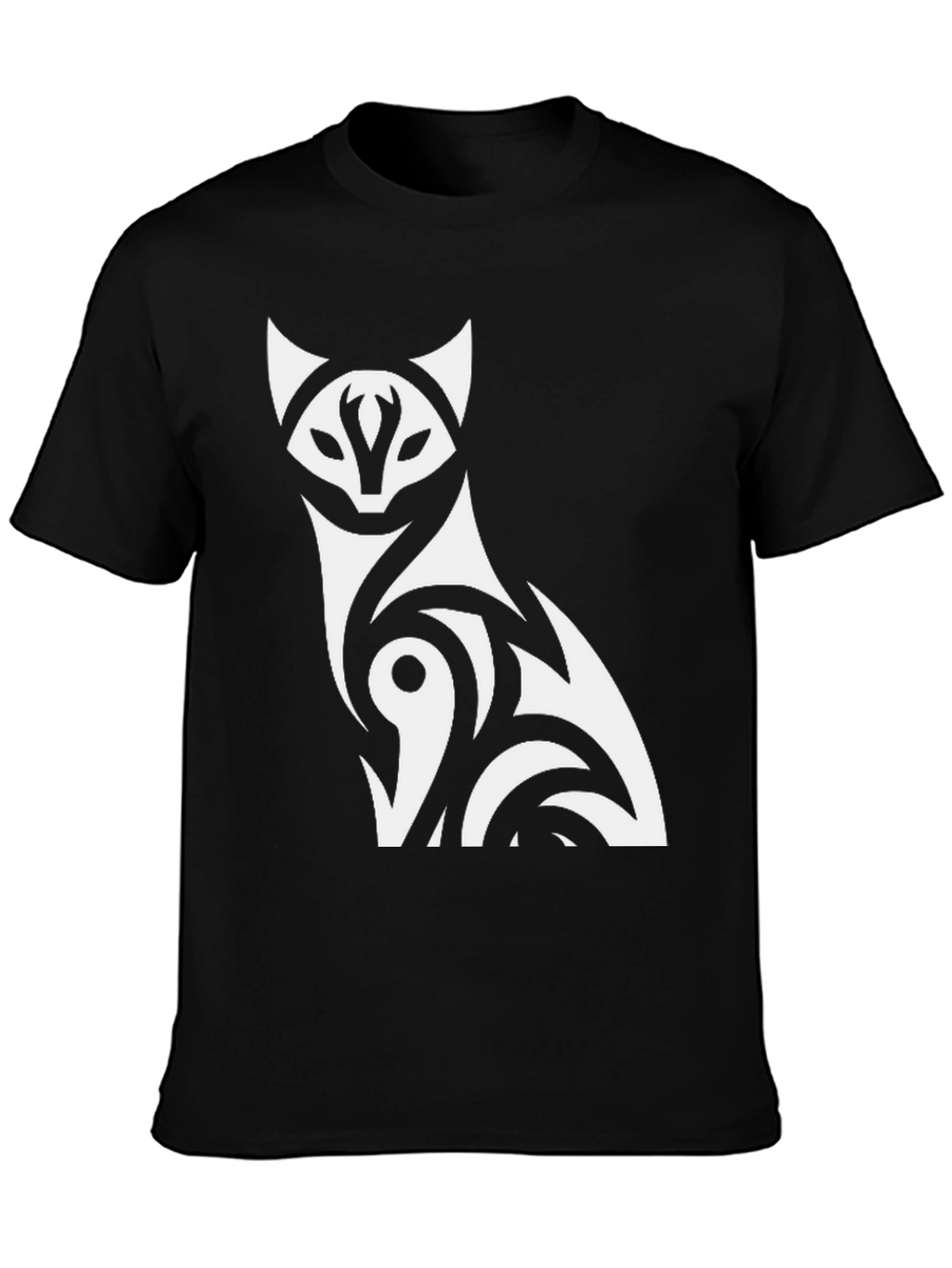 Tribal Cat Graphic T-Shirt - Black