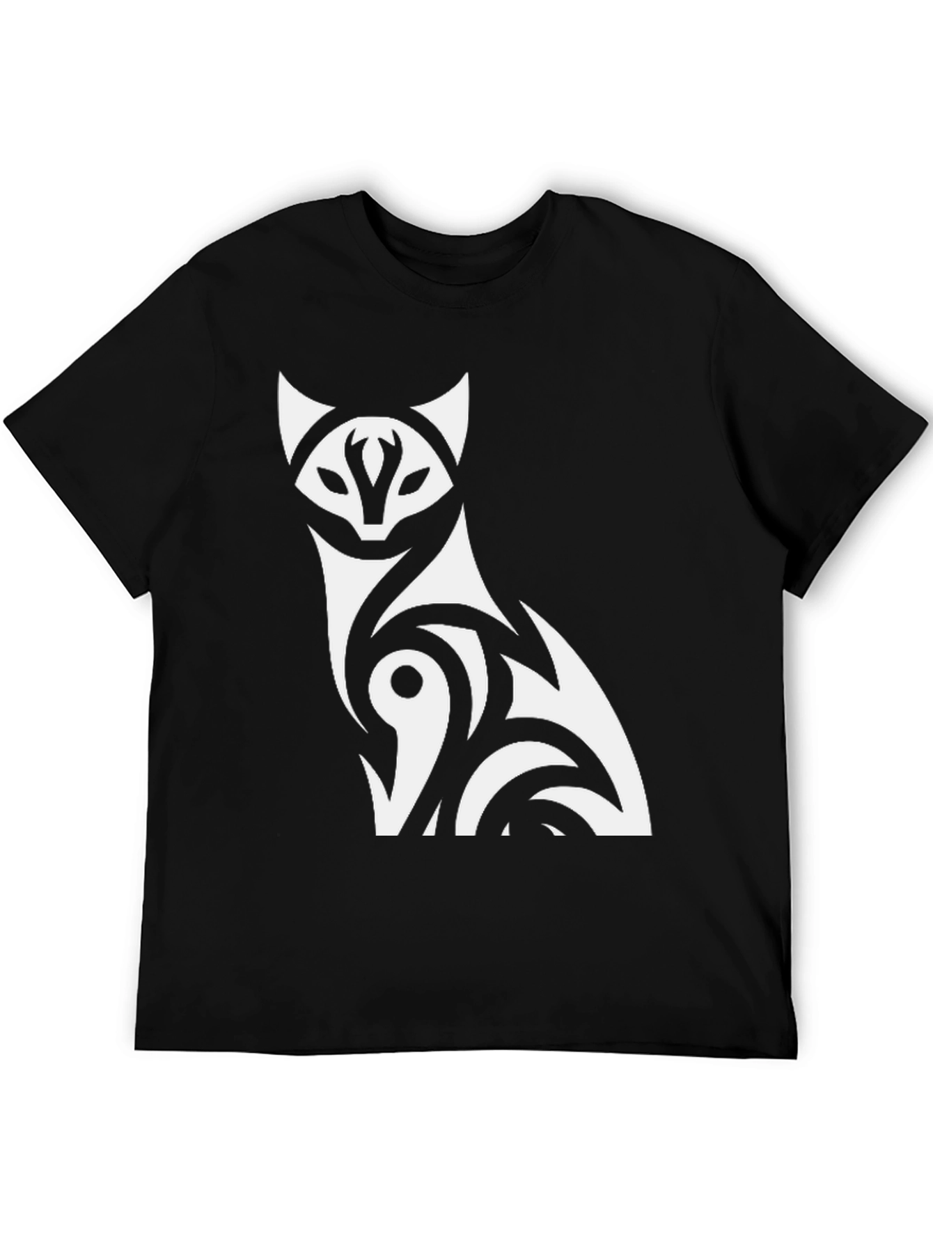 Tribal Cat Graphic T-Shirt - Black