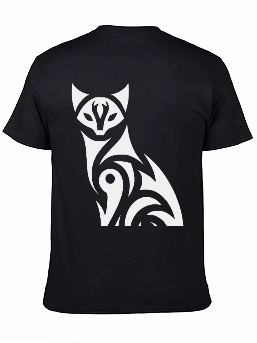 Tribal Cat Graphic T-Shirt - Black