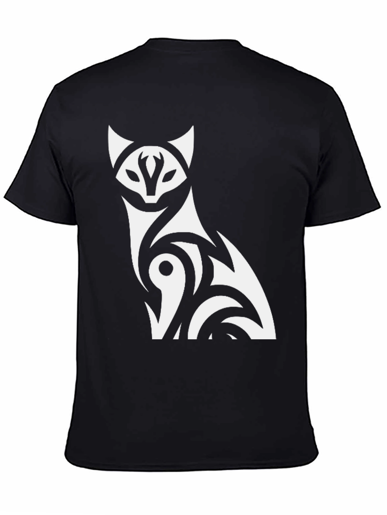 Tribal Cat Graphic T-Shirt - Black
