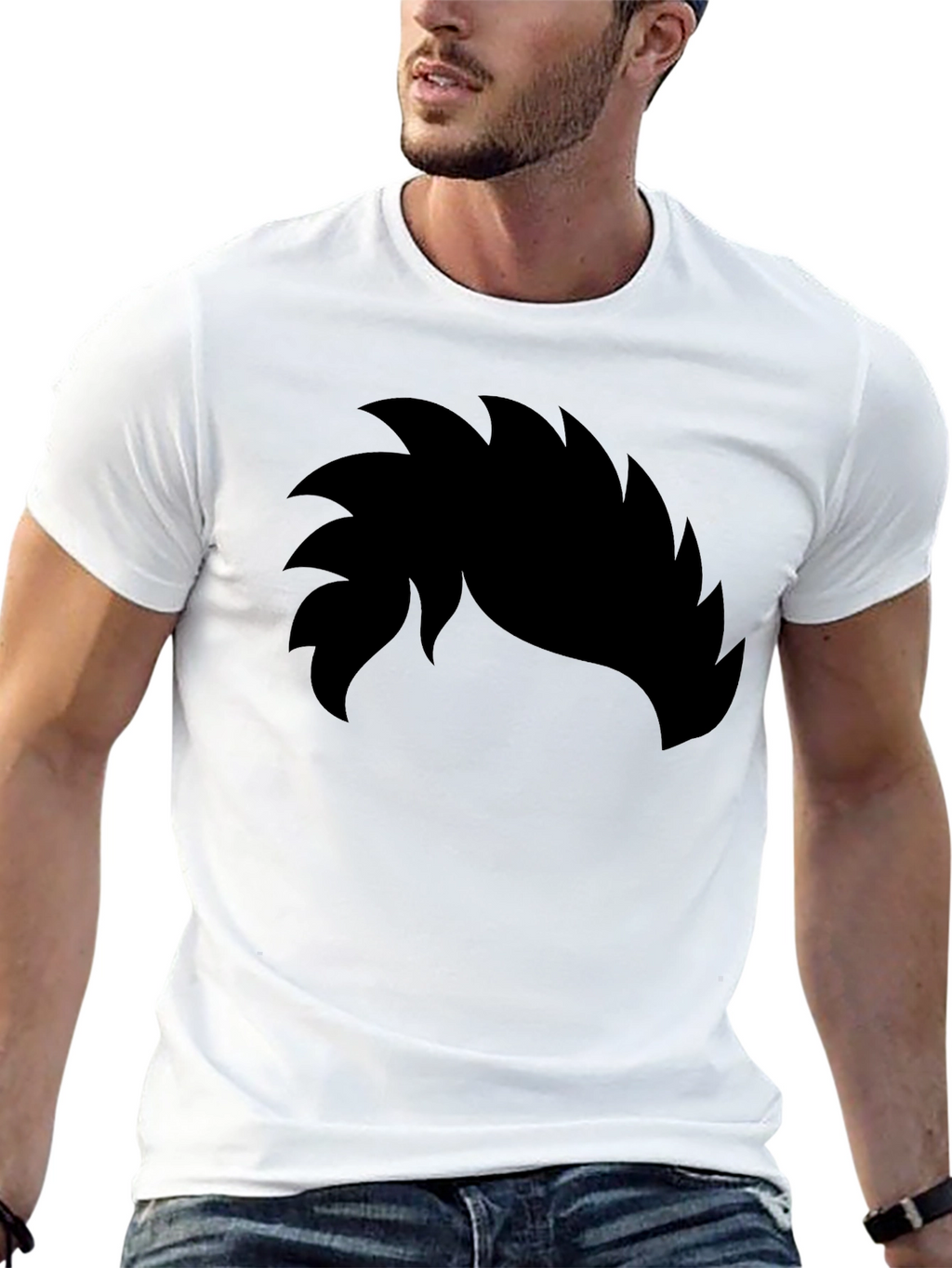 Graphic Black T-Shirt - Spiky Hair Design
