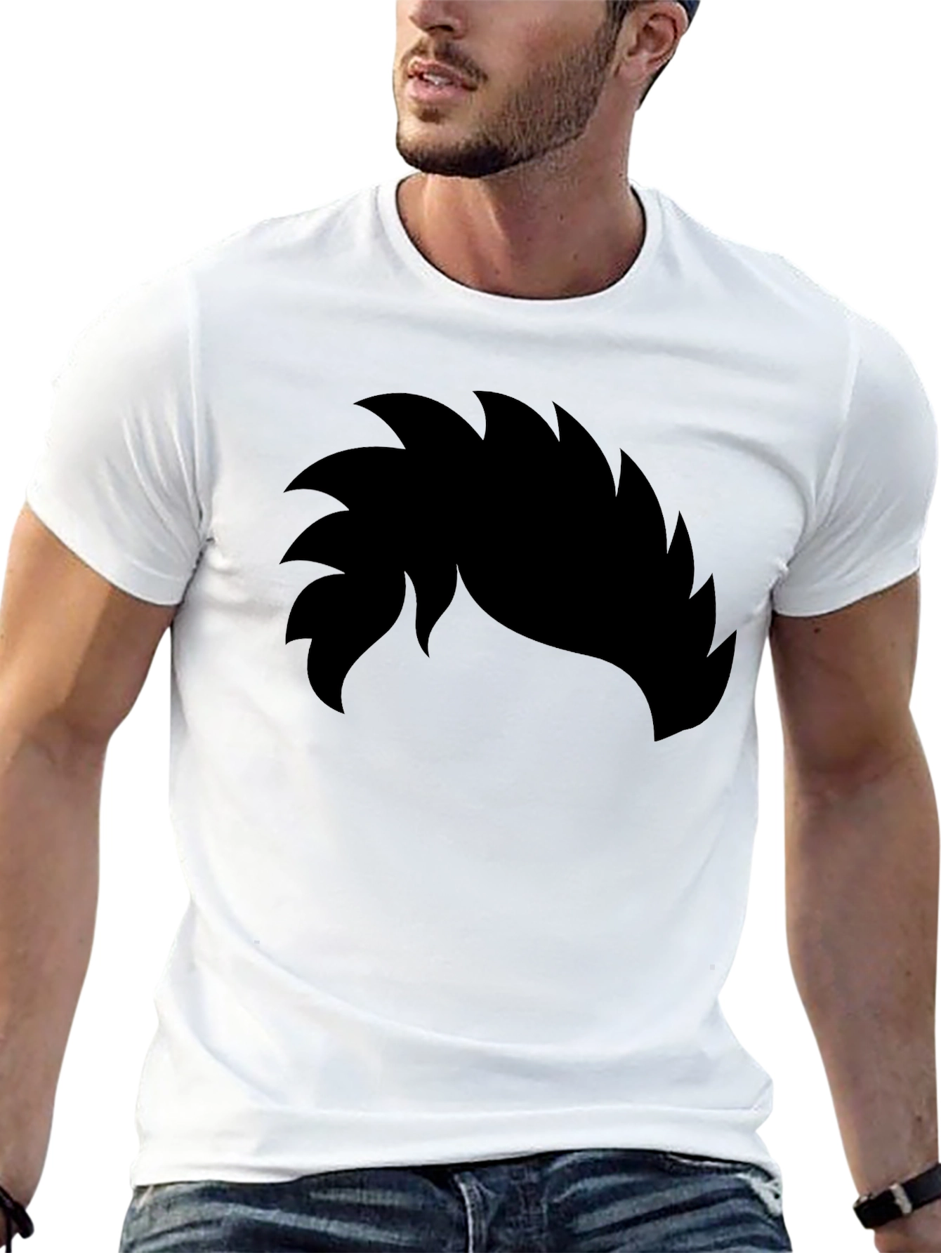 Graphic Black T-Shirt - Spiky Hair Design