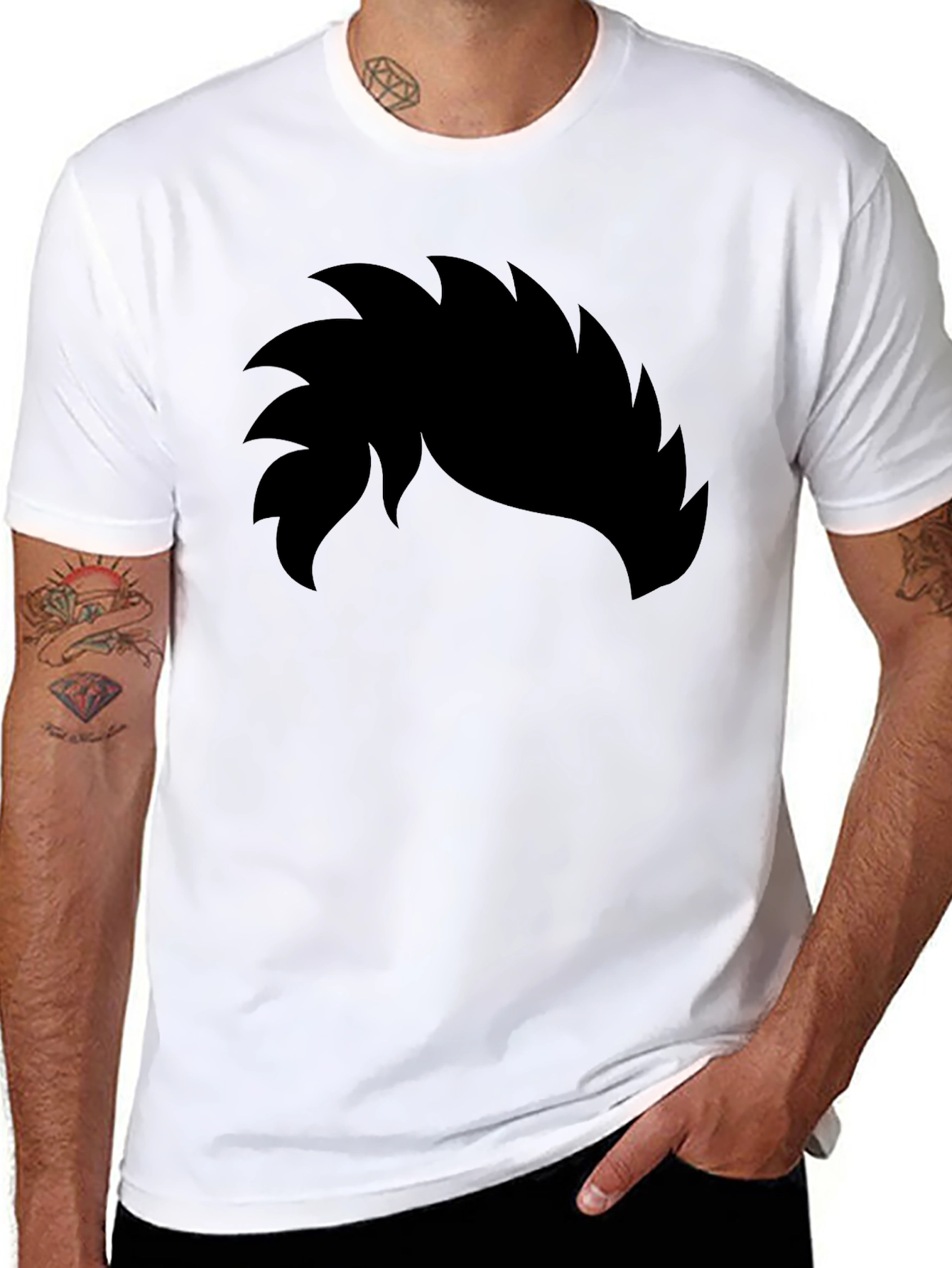 Graphic Black T-Shirt - Spiky Hair Design