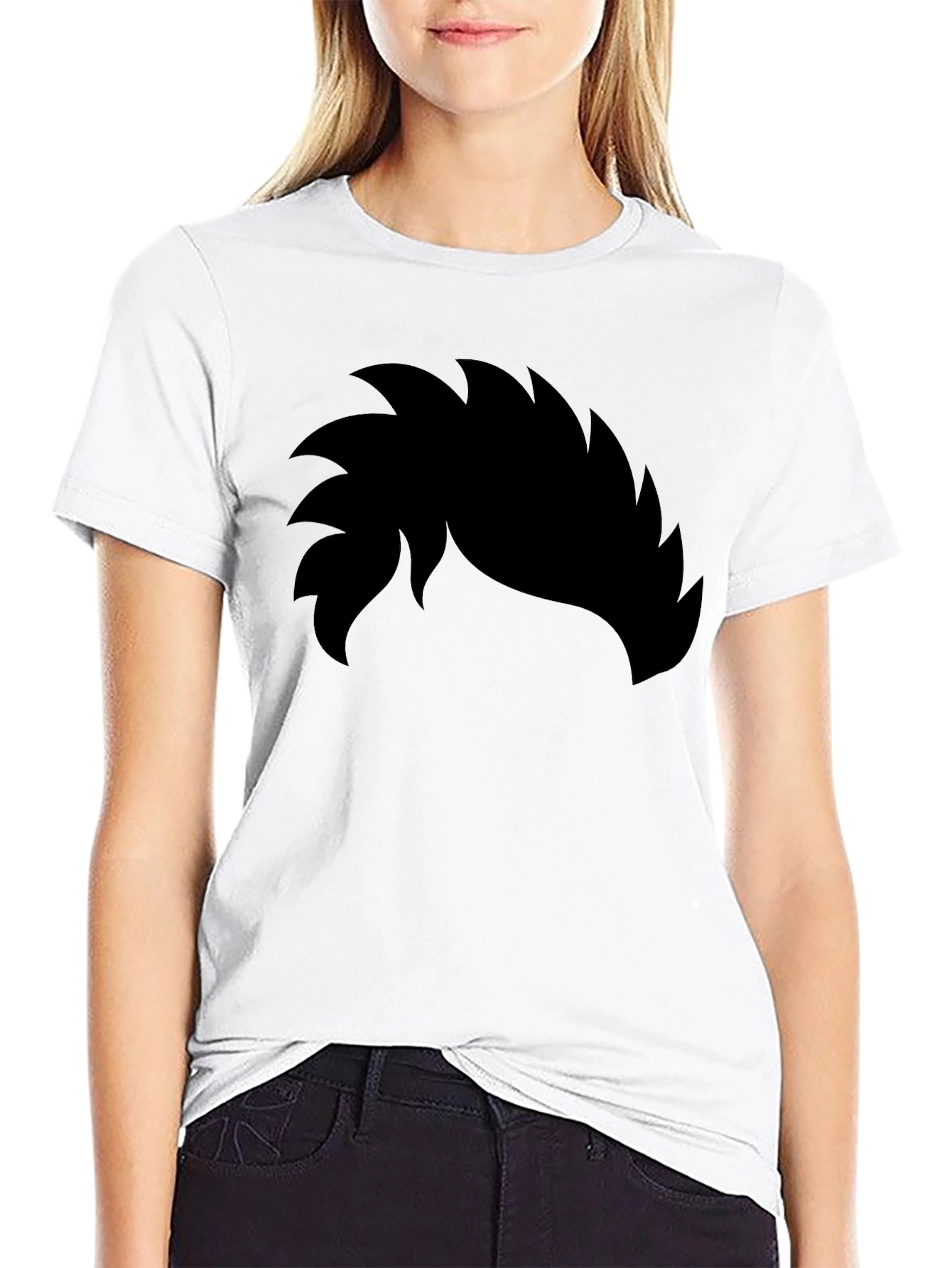Graphic Black T-Shirt - Spiky Hair Design