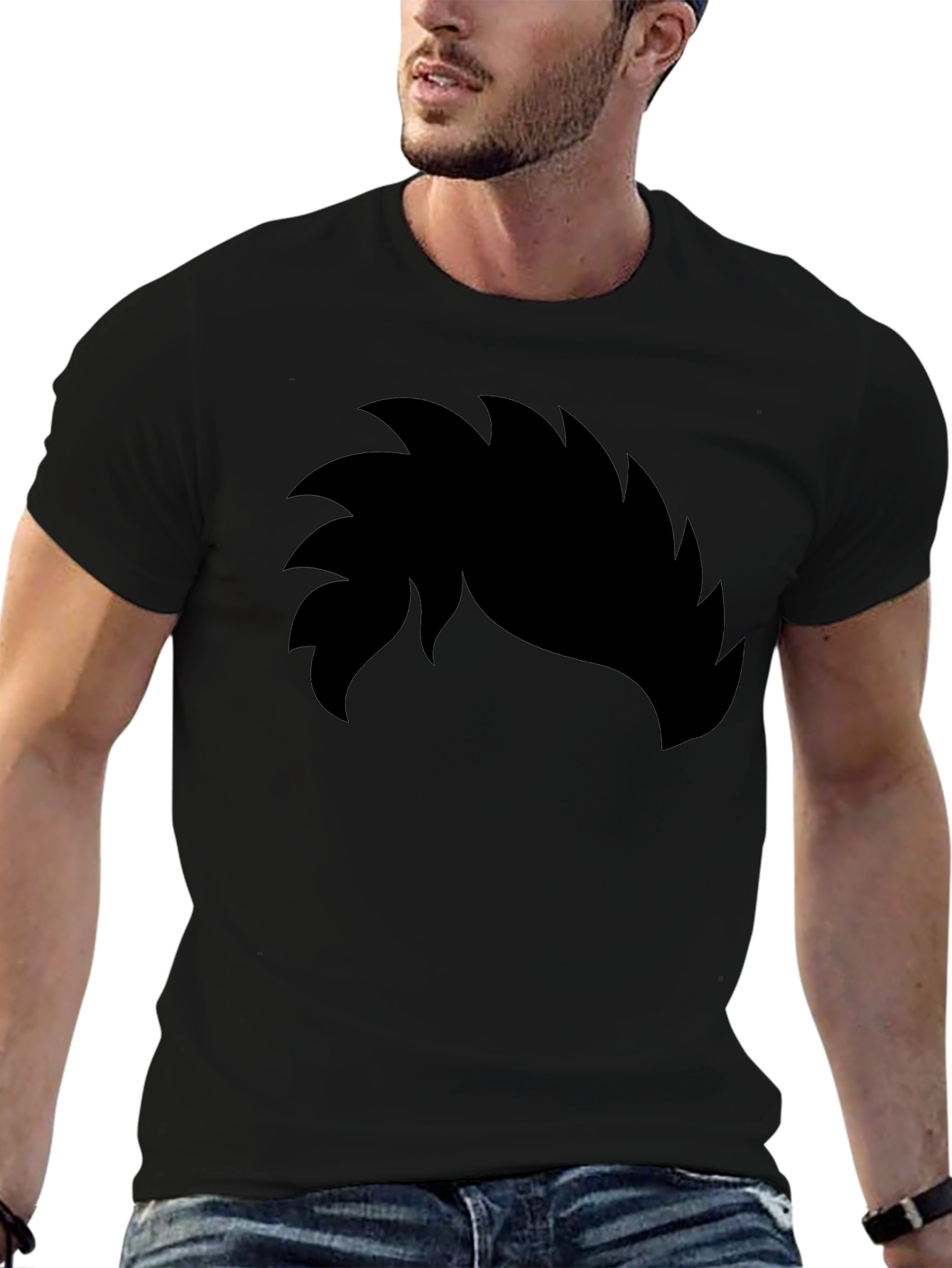 Graphic Black T-Shirt - Spiky Hair Design