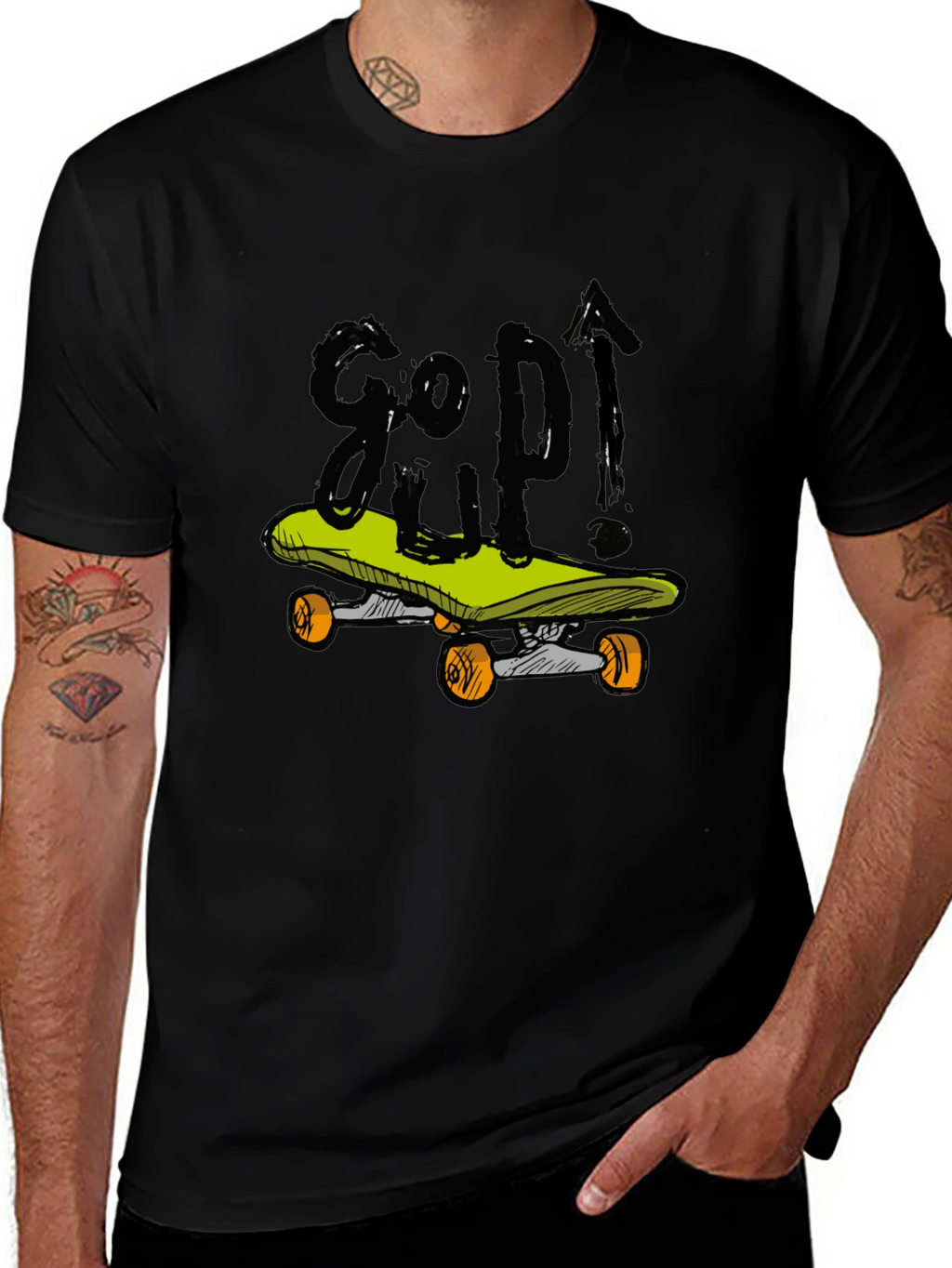 Skateboarding Graphic Tee - Black Cotton Blend