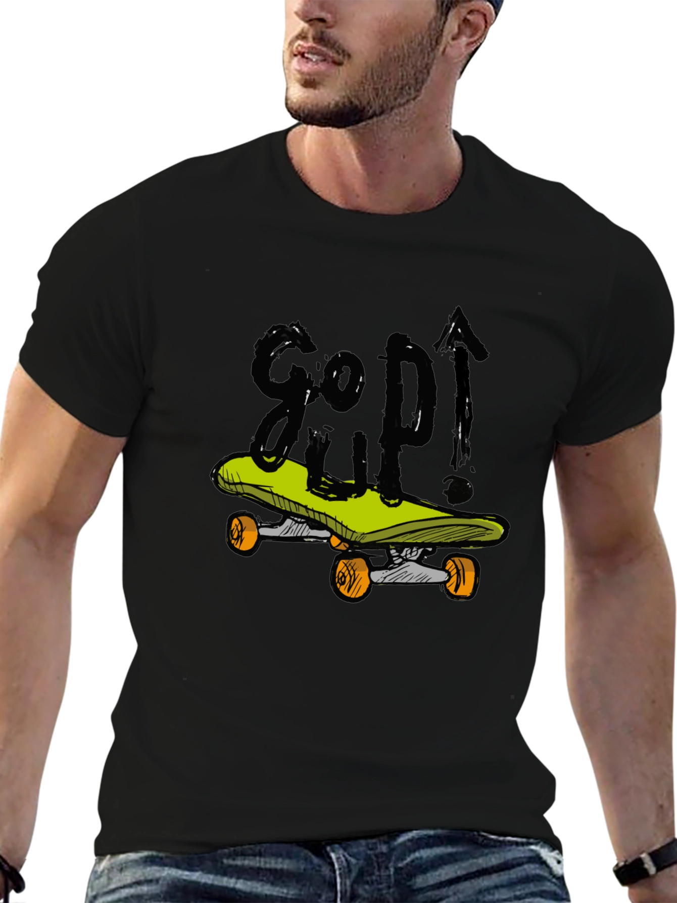 Skateboarding Graphic Tee - Black Cotton Blend