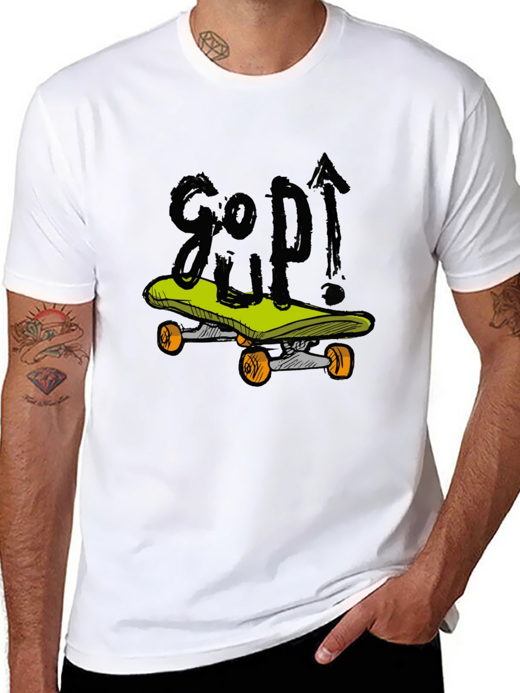 Skateboarding Graphic Tee - Black Cotton Blend