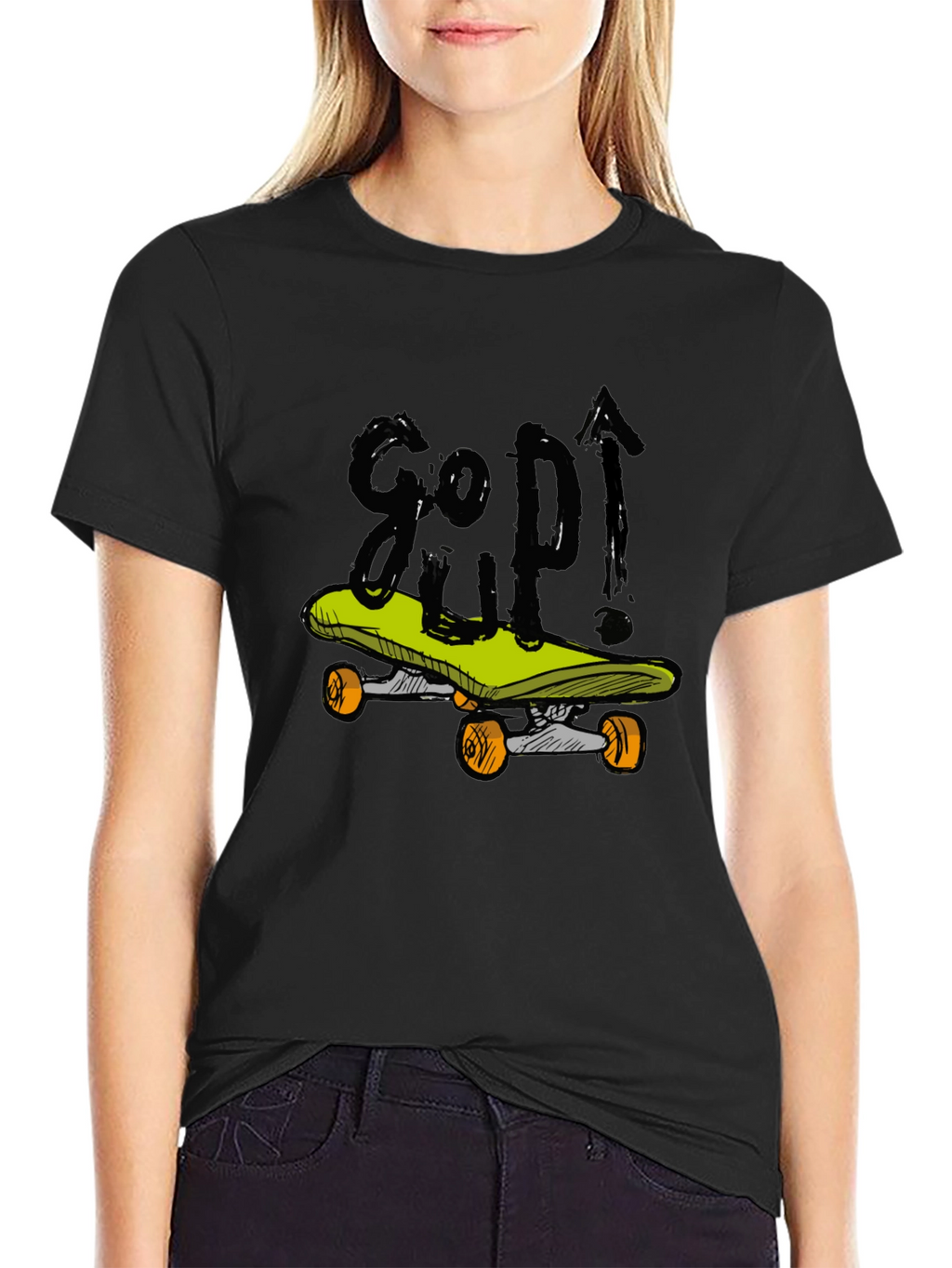Skateboarding Graphic Tee - Black Cotton Blend