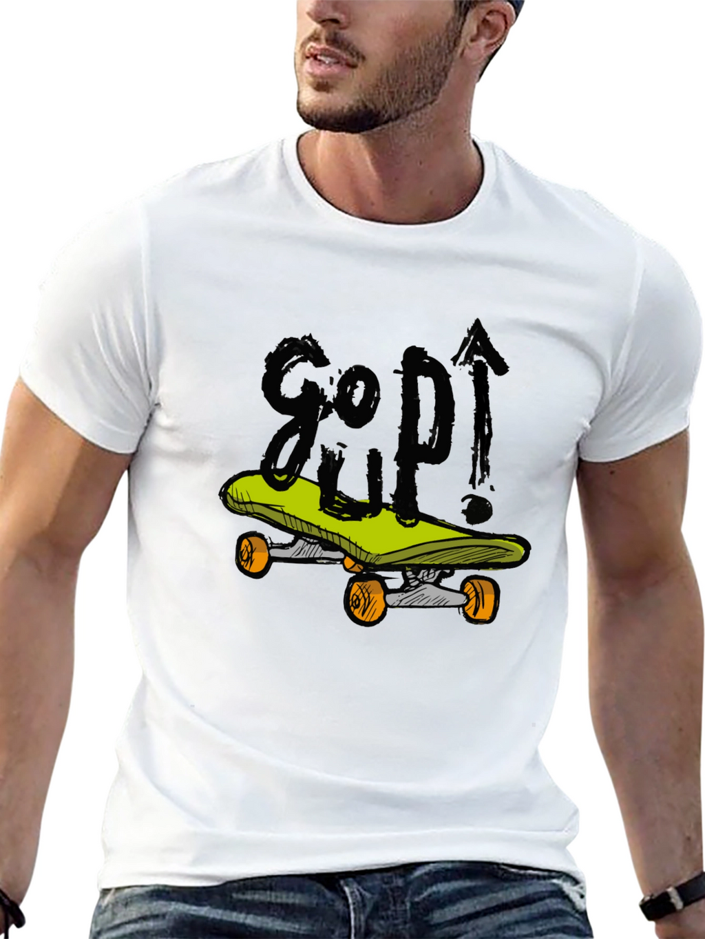 Skateboarding Graphic Tee - Black Cotton Blend