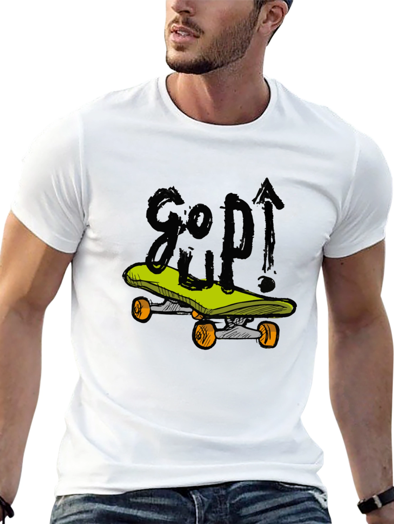 Skateboarding Graphic Tee - Black Cotton Blend