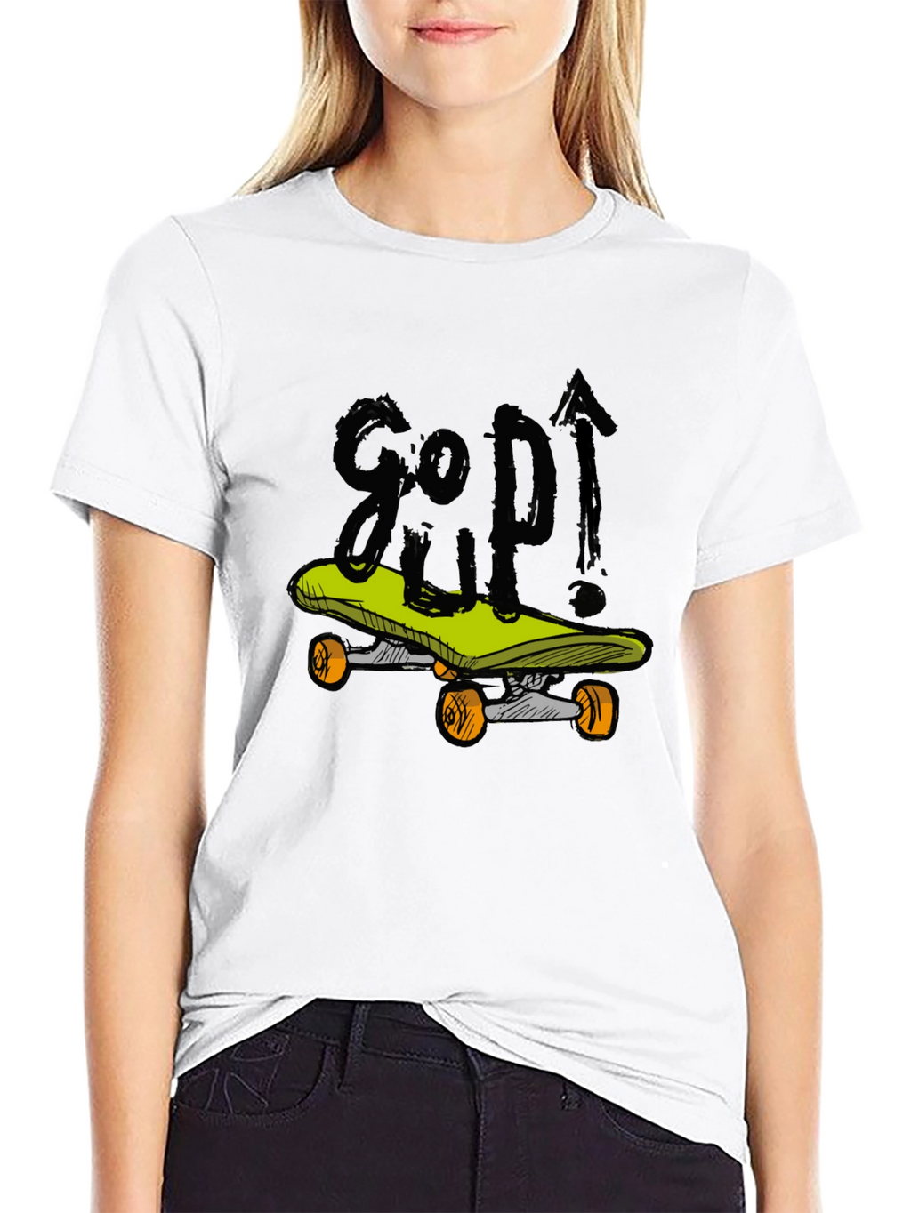 Skateboarding Graphic Tee - Black Cotton Blend