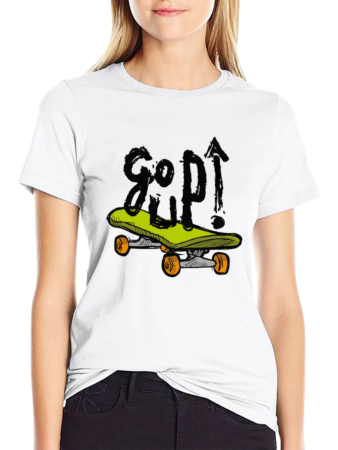 Skateboarding Graphic Tee - Black Cotton Blend