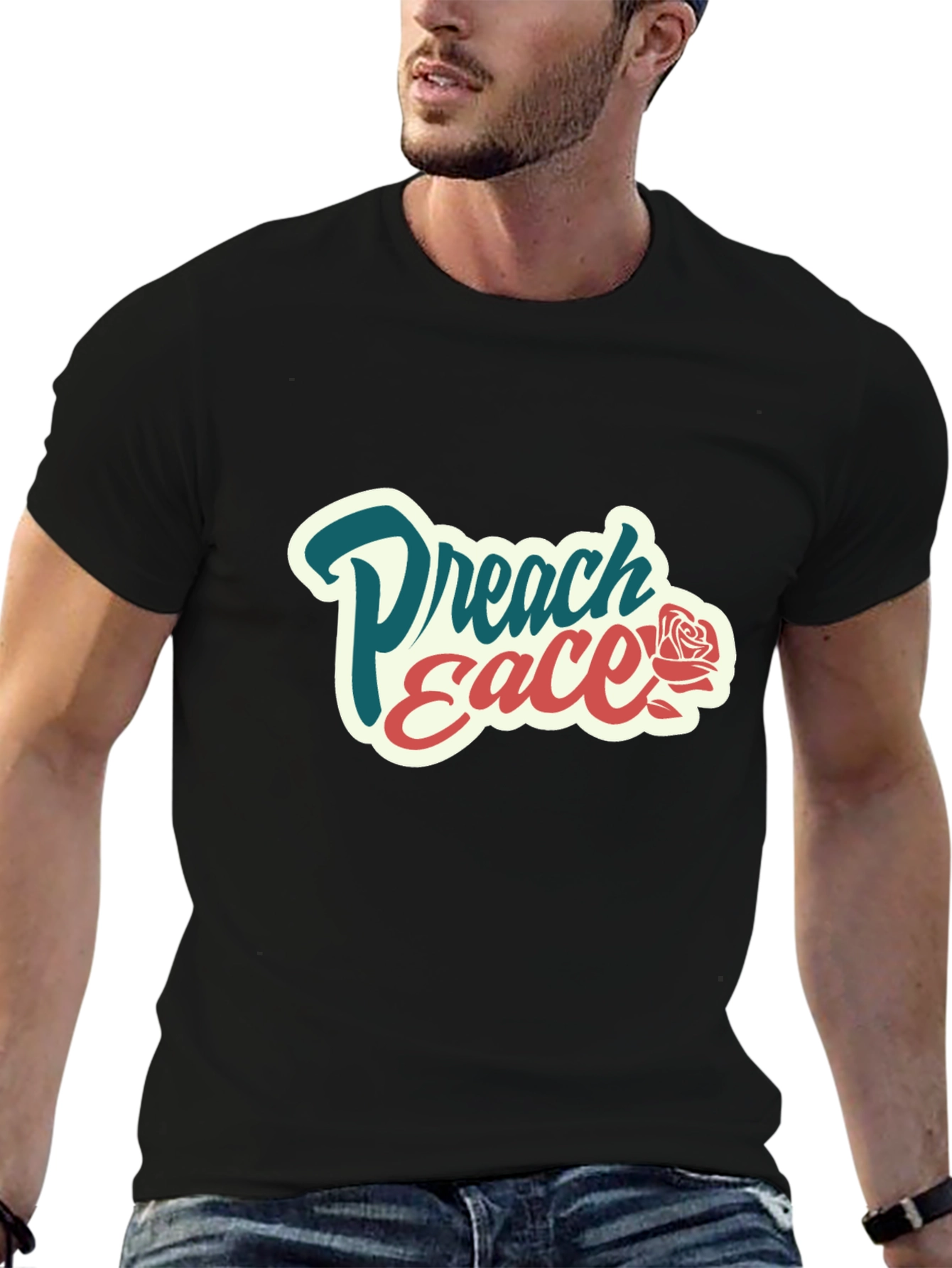 Preach Peace Graphic Tee - Black Cotton T-Shirt