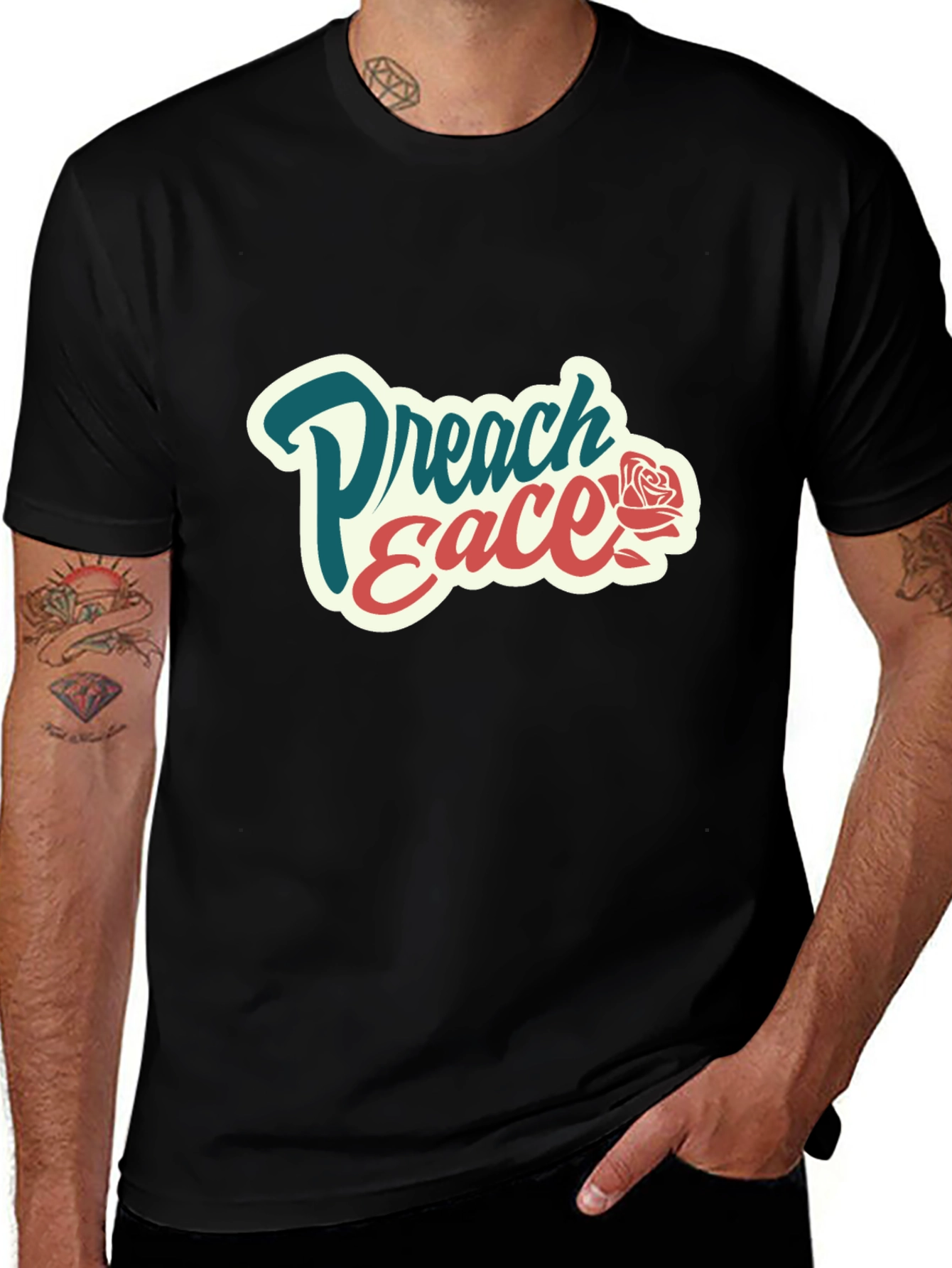 Preach Peace Graphic Tee - Black Cotton T-Shirt
